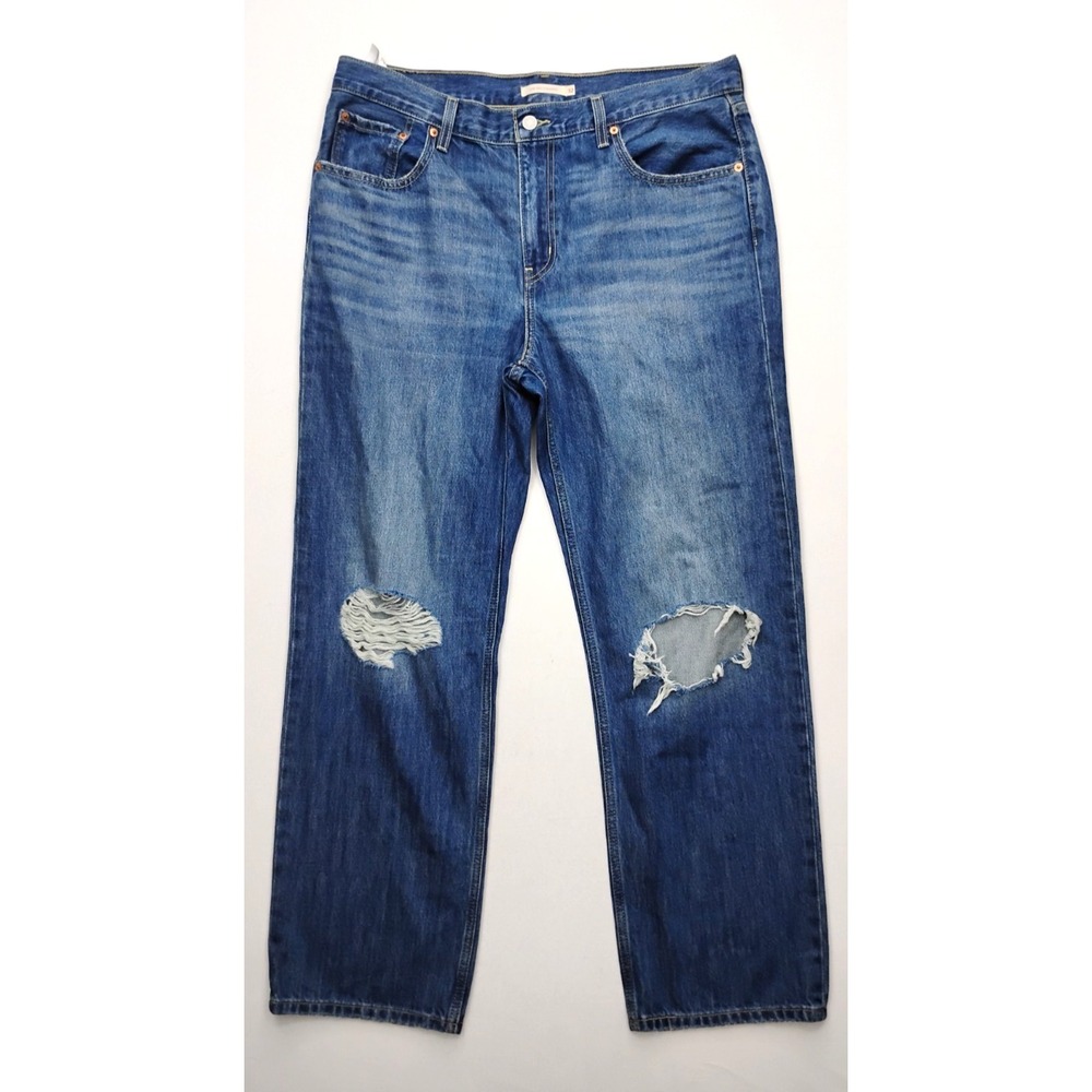 Levi's‎ Low Pro Straight Jeans Women's Size 32 Blue Distressed Denim